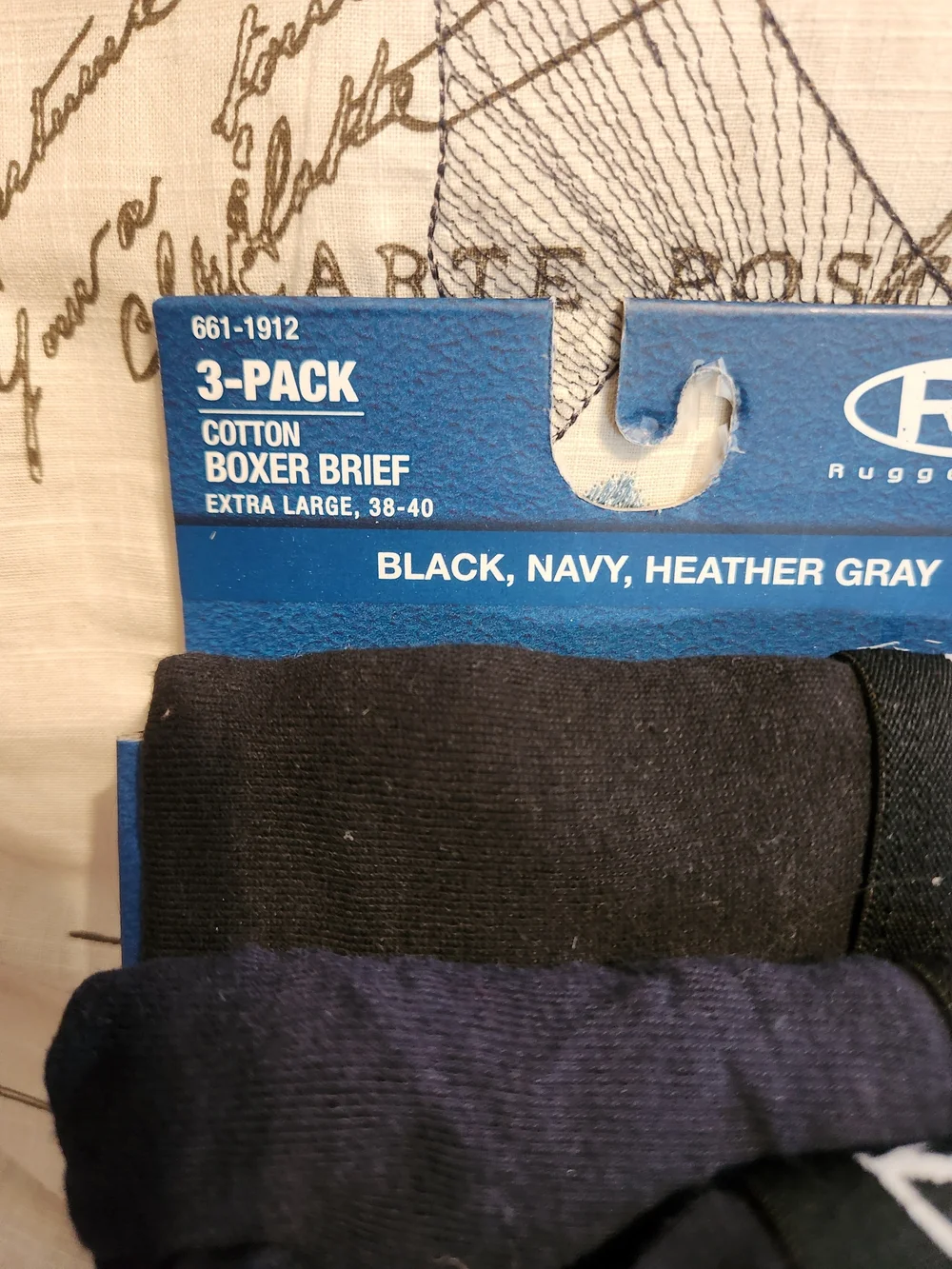 Rugged Wear Men's 3-Pack Cotton Boxer Briefs - Black, Navy, Heather Gray SIZE XL